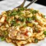 Plato de orzo de pollo balsámico con verduras presentado en un plato grande y redondo, con trozos de pollo dorados cubiertos con glaseado balsámico, rodeados de coloridas verduras como pimientos, espinacas y tomates cherry, todo en una presentación apetitosa y bien equilibrada con un toque rústico