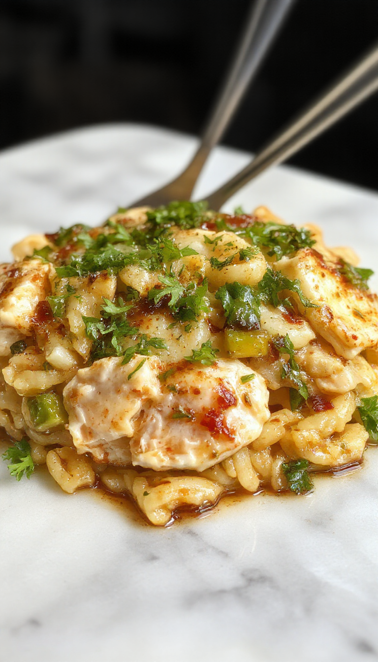 Plato de orzo de pollo balsámico con verduras presentado en un plato grande y redondo, con trozos de pollo dorados cubiertos con glaseado balsámico, rodeados de coloridas verduras como pimientos, espinacas y tomates cherry, todo en una presentación apetitosa y bien equilibrada con un toque rústico