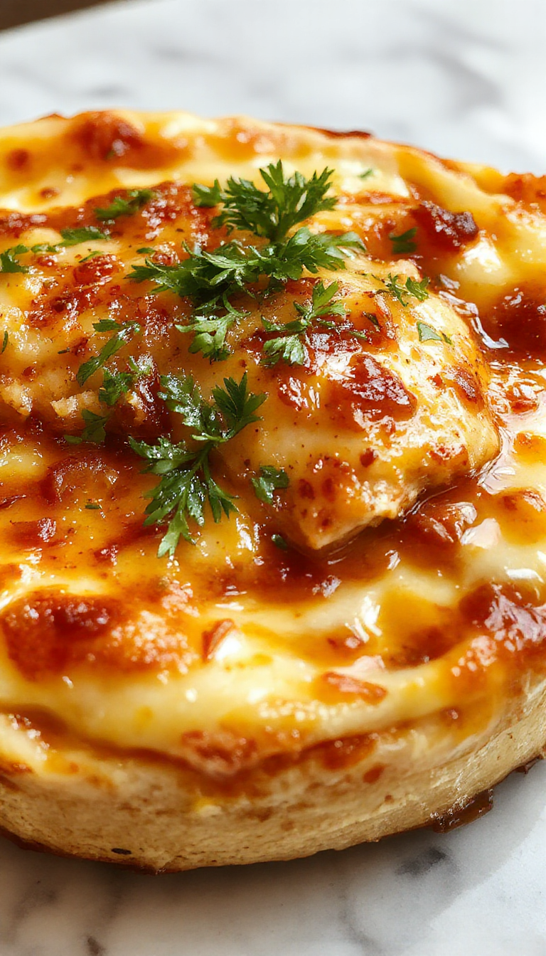 A rustic, golden-brown chicken pie served in a deep dish, topped with a flaky crust and garnished with fresh herbs. The pie reveals tender chicken and vegetables inside, surrounded by a rich gravy, all presented on a wooden table with steam rising, emphasizing warmth and comfort.