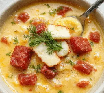 Un tazón hondo de sopa de ditalini italiana con trozos de salchicha italiana y una crema de parmesano suave en la superficie, adornado con queso parmesano rallado y perejil fresco, rodeado de una cuchara de madera y un plato con pan crujiente en el fondo. La sopa tiene un color cálido y apetitoso, con fideos pequeños y trozos de salchicha visibles en un caldo cremoso y tostado.