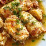Plato de pollo a la mantequilla servido en una olla, con trozos dorados y jugosos, rodeado de salsa cremosa y aromática, con arroz blanco en el fondo y decorado con hierbas frescas