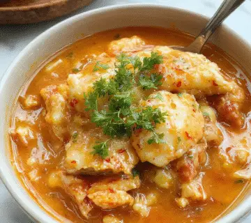 Plato hondo con arroz cremoso y pollo desmenuzado en la parte superior. El arroz tiene un color dorado suave y está cubierto con trozos de pollo sazonado de tono oscuro, con un toque de crema visible en la textura. El plato está sobre una mesa de madera clara, decorado con hojas de perejil fresco y acompañado de una cuchara de madera. La iluminación resalta la textura cremosa y los colores cálidos del plato.