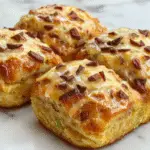 A freshly baked, golden-brown loaf of pumpkin bread sits on a rustic wooden table, garnished with a few pumpkin seeds on top. The bread's crust looks slightly crispy, with a tender, moist interior subtly visible through a small, sliced section. The loaf is placed alongside a small bowl of pumpkin seeds and a cinnamon stick, evoking warm autumn flavors, with natural lighting highlighting the bread's inviting, hearty texture.