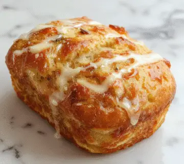 A golden-brown apple cinnamon bread loaf sliced to reveal a moist, swirled interior with visible chunks of apple and cinnamon evenly distributed, garnished with a sprinkle of powdered sugar on a rustic wooden platter, with a warm-toned background and soft lighting highlighting its inviting texture.