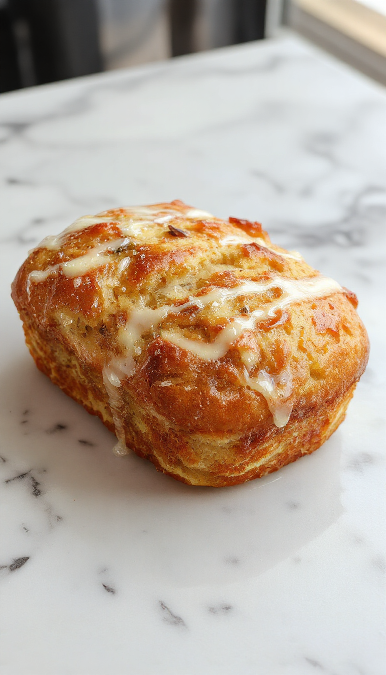 A golden-brown apple cinnamon bread loaf sliced to reveal a moist, swirled interior with visible chunks of apple and cinnamon evenly distributed, garnished with a sprinkle of powdered sugar on a rustic wooden platter, with a warm-toned background and soft lighting highlighting its inviting texture.