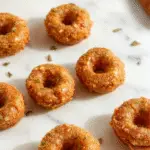 Crujientes donas de Halloween decoradas con detalles espeluznantes como cucarachas de chocolate y glaseado oscuro, presentadas en un plato negro con decoraciones temáticas en naranja y negro, con textura crujiente y acabado brillante que evocan una noche de terror.