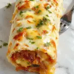 Un burrito de queso a la parrilla dorado y crujiente, cortado por la mitad para mostrar el queso fundido y jugoso en su interior, presentado en un plato blanco, con un fondo desenfocado que sugiere un ambiente de cocina cálido y acogedor