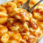 Un tazón redondo lleno de dip de tarta de manzana con caramelo, decorado con rodajas de manzana en la superficie y un chorrito de salsa de caramelo dorada, rodeado de galletas de mantequilla y manzanas cortadas en cubos, todo presentado sobre una mesa de madera rústica con un toque festivo