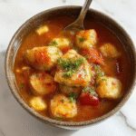 Un plato de Res Manhattan en una olla de cocción lenta, presentado en una vajilla rústica. La carne de res tierna y jugosa está cubierta con una salsa espesa y brillante, decorada con hierbas frescas. El plato está acompañado de verduras cocidas y papas doradas, con un fondo cálido y acogedor que resalta la textura jugosa y el color profundo del platillo.
