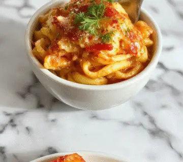 A bowl of creamy pasta soup garnished with fresh herbs, showcasing tender fideos de codo immersed in a rich, velvety white sauce, with a sprinkle of black pepper on top. The soup is presented in a rustic white bowl on a wooden table with a spoon beside it, exuding warmth and comfort.