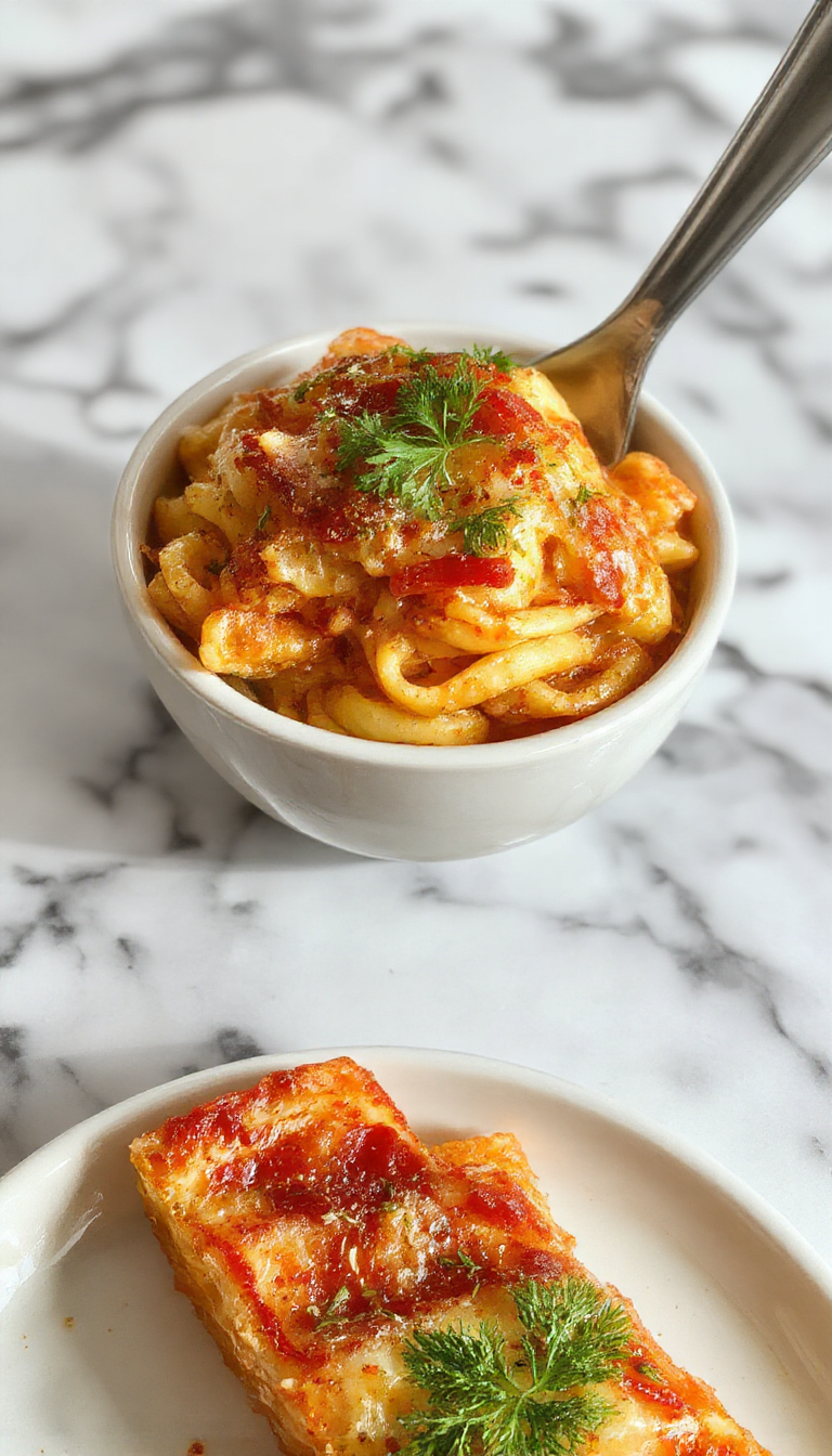 A bowl of creamy pasta soup garnished with fresh herbs, showcasing tender fideos de codo immersed in a rich, velvety white sauce, with a sprinkle of black pepper on top. The soup is presented in a rustic white bowl on a wooden table with a spoon beside it, exuding warmth and comfort.