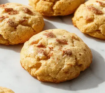 Una bandeja de Snickerdoodles de Manzana recién horneados, dorados y aromáticos, con un toque de canela en la superficie, decorados con pequeños trozos de manzana visible. Las galletas están apiladas ligeramente y un ramillete de canela en polvo a un lado acentúa la escena, sobre un fondo cálido y acogedor.
