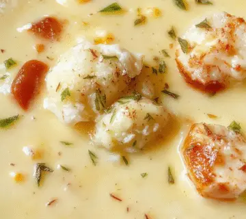 A creamy, golden-colored chicken soup in a rustic white bowl garnished with shredded parmesan cheese and fresh herbs, surrounded by a light-colored wooden table and silver spoon, steam gently rising from the hot soup.