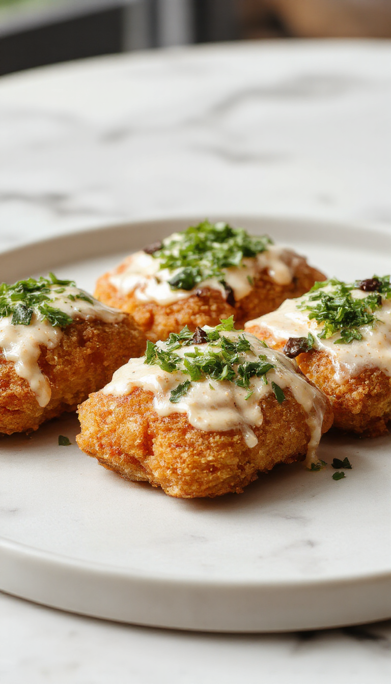 A pair of golden-brown crispy Katsu bowls garnished with shredded cabbage and a drizzle of glossy homemade Tonkatsu sauce, served on a sleek white plate atop a wooden table