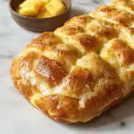 A rustic loaf of pumpkin and zucchini bread with a golden-brown crust, sliced to reveal a moist, speckled interior filled with vibrant orange and green pieces, presented on a wooden cutting board with a scattering of flour around, focus on the textured surface and colorful ingredients.