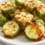 Plato de zanahorias baby glaseadas con miel, brillantes y doradas, dispuestas en una elegante fuente blanca. La superficie de las zanahorias muestra un brillo delicado y glaseado, con algunos toques de especias visibles, y un fondo suave con elementos decorativos de temporada.