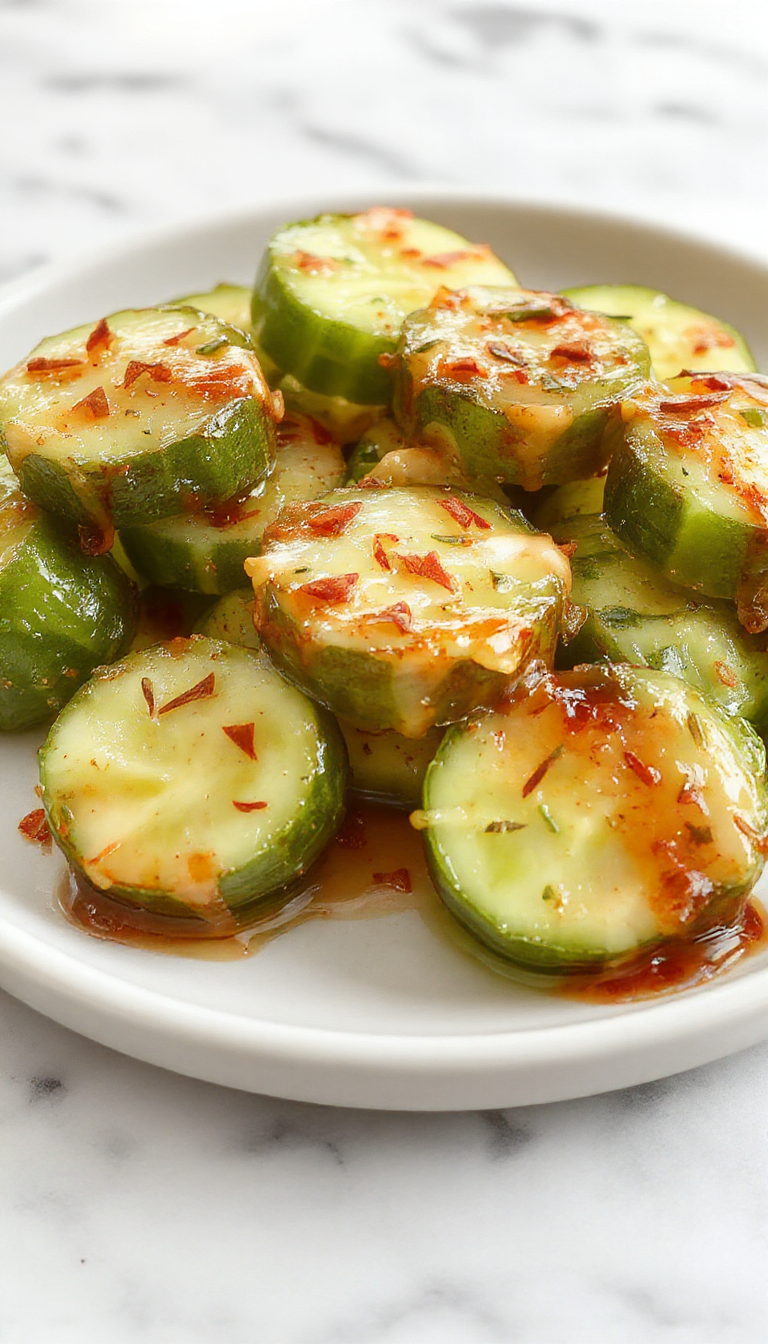 Plato de zanahorias baby glaseadas con miel, brillantes y doradas, dispuestas en una elegante fuente blanca. La superficie de las zanahorias muestra un brillo delicado y glaseado, con algunos toques de especias visibles, y un fondo suave con elementos decorativos de temporada.