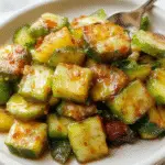 Una bandeja de zanahorias naranjas brillantes y judías verdes vibrantes glaseadas con miel, presentadas en un plato blanco con un toque de brillo en la superficie, decoradas con un chorrito de miel y pequeñas ramitas de hierbas frescas.