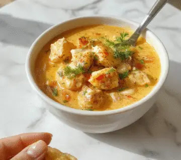 A steaming, creamy chicken casserole in a rustic ceramic dish, topped with melted cheese and chopped herbs. The dish showcases tender chunks of chicken, vibrant vegetables, and a golden-brown crust, served on a wooden table with fresh herbs and a side of low-carb vegetables.