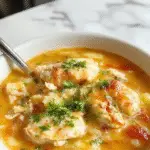 A steaming casserole dish filled with tender shredded chicken, al dente orzo pasta, and caramelized French onion slices. The casserole has a golden-brown crust on top, garnished with fresh herbs. The vibrant colors of the creamy sauce, roasted onions, and pasta are visible, conveying a cozy and hearty meal presentation.