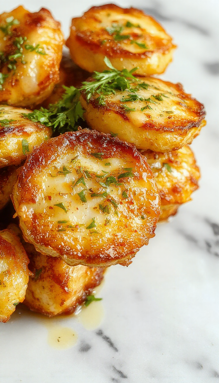 A close-up of a sizzling bowl of Champiñones Vaqueros garnished with chopped herbs and red pepper flakes, showcasing the golden-brown, sautéed mushroom slices with a glossy finish, set on a rustic wooden board with fresh herbs and spices in the background.