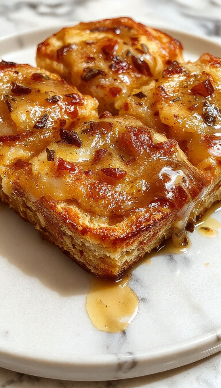 A golden-brown skillet corn bread with a slightly cracked crispy top, drizzled with honey and served on a rustic wooden platter. The bread's moist interior is visible through the cracks, with a rich sheen from the honey. The skillet’s black cast iron rim frames the bread, accented by a sprinkle of coarse sugar or honey drizzle, creating an inviting and warm presentation.