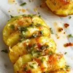 A vibrant plate featuring green beans and golden roasted potatoes topped with crispy bacon bits. The dish is beautifully arranged with the beans slightly glistening, and the potatoes are seasoned and caramelized, garnished with fresh herbs. The presentation showcases a rustic, home-style aesthetic with the ingredients neatly plated on a simple white dish.