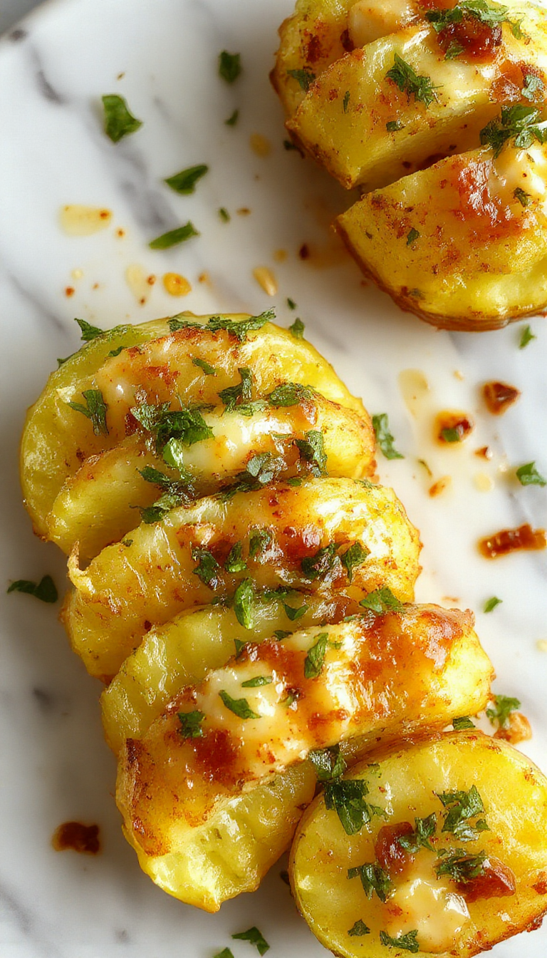 A vibrant plate featuring green beans and golden roasted potatoes topped with crispy bacon bits. The dish is beautifully arranged with the beans slightly glistening, and the potatoes are seasoned and caramelized, garnished with fresh herbs. The presentation showcases a rustic, home-style aesthetic with the ingredients neatly plated on a simple white dish.
