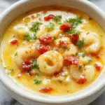 Una taza honda de sopa caliente con tortellini relleno, salchichas en rodajas, hojas de espinaca fresca y un caldo cremoso, decorada con perejil picado y servida en un plato de cerámica rústico, con una cuchara de madera al lado y fondo de una mesa de madera.