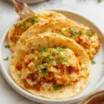 A vibrant bowl filled with fluffy white rice topped with colorful diced vegetables, crispy taco pieces, fresh cilantro, and a drizzle of sauce, arranged neatly in a rustic bowl on a wooden table.