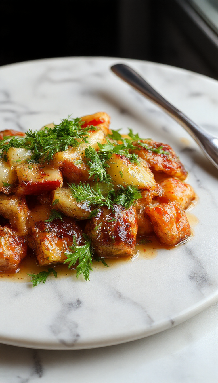A golden-brown layered casserole featuring a crispy top crust, melted cheese bubbling along the edges, and slices revealing a hearty mixture of seasoned ground beef, cheese, and vegetables inside. The dish is presented on a rustic wooden table with a serving spatula nearby, capturing the warm, comforting appeal of this classic casserole.