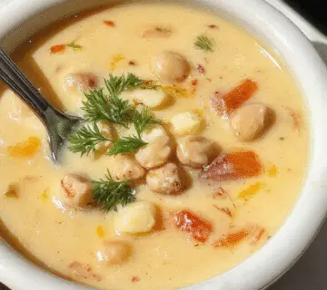 A steaming bowl of Sopa Toscana Vegana de Frijeles Blancos presenting a hearty, creamy texture with visible white beans, garnished with chopped herbs and a drizzle of olive oil. The soup is served in a rustic white ceramic bowl on a wooden table, with a baguette and fresh herbs in the background. The vibrant white beans contrast beautifully with the rich, herbal broth, and steam rises from the bowl, suggesting warmth and comfort.